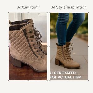 White Mountain Womens Dorsett Boots Sz 8M Quilted Boho Lace Up Side Zip Beige